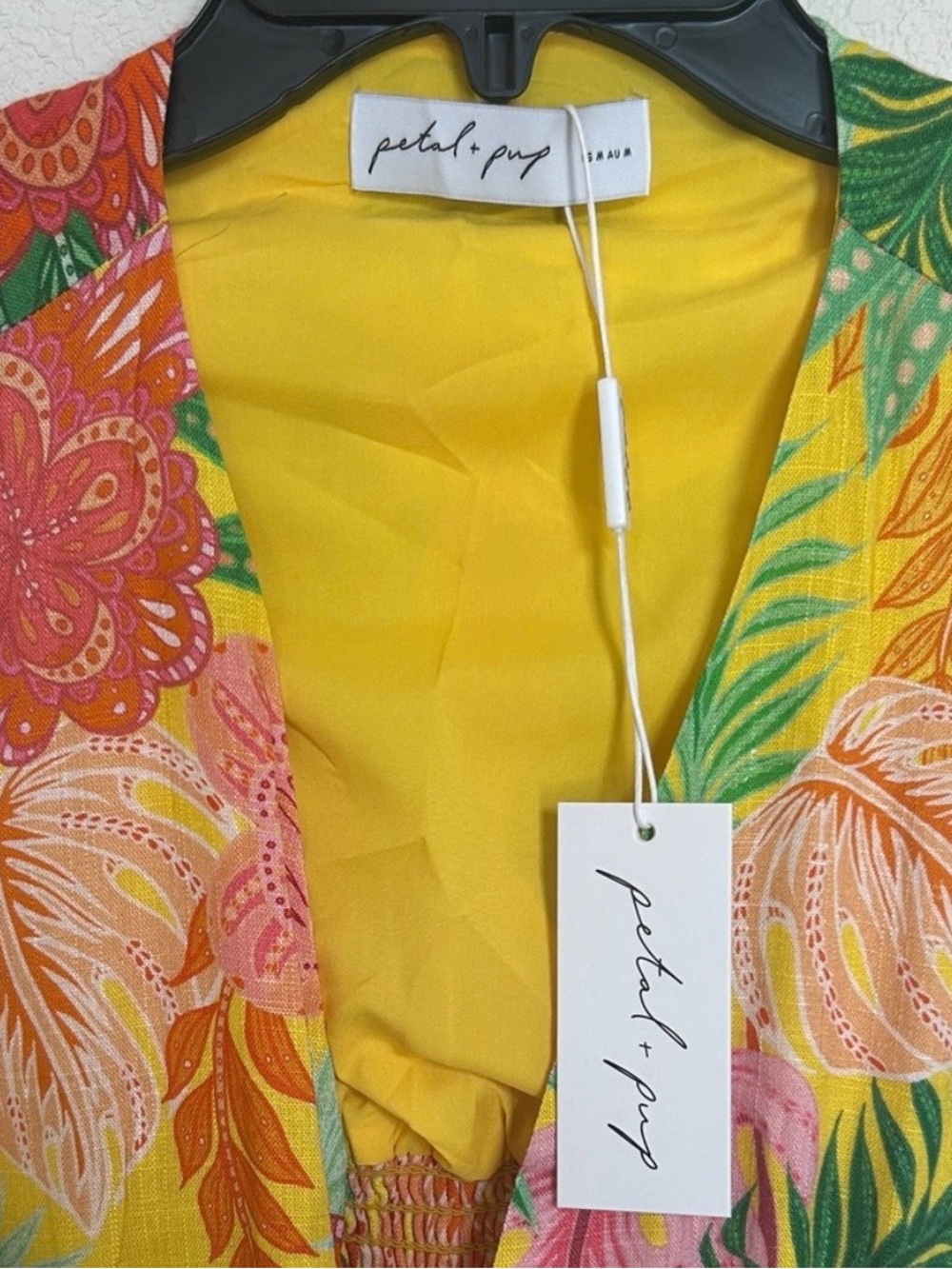 Petal & Pup Yellow Tropical Floral Dress with Open Back NWT - Picture 6 of 7